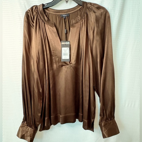 NWT Rails Wynna Chocolate Brown Satin Blouse Sz xl - Picture 1 of 10